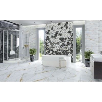 Gresie Porțelanată Rectificată 60x120 R BREEZE - Lines - Satin Matt - Alb