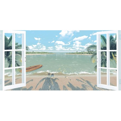 Set Decorativ 4 Plăci KAI View, finisaj lucios, decor peisaj exotic cu plajă, 60 x 30 cm