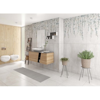 Gresie Porțelanată Rectificată 60x120 R CEMENTO -  Argintiu Gri - Decor Frunze