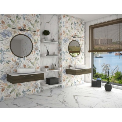 Gresie Porțelanată Rectificată 60x120 R QUARRY - Satin Matt - Decor - Floral-Alb