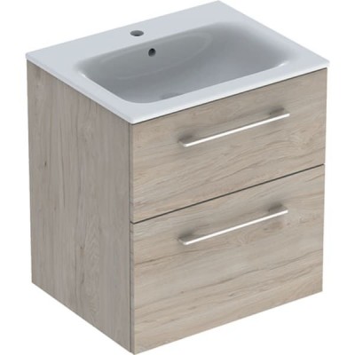 MOBILIER 60 CM SELNOVA SQUARE CU LAVOAR, DOUA SERTARE,NUC AMERICAN HICKORY DESCHIS