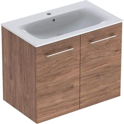 MOBILIER 80 CM SELNOVA SQUARE CU LAVOAR, DOUA USI,NUC AMERICAN HICKORY
