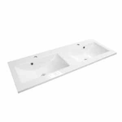 LAVOAR AMELIA 120X46 CM, DOUA CUVE, MARMURA COMPOZITA, ALB