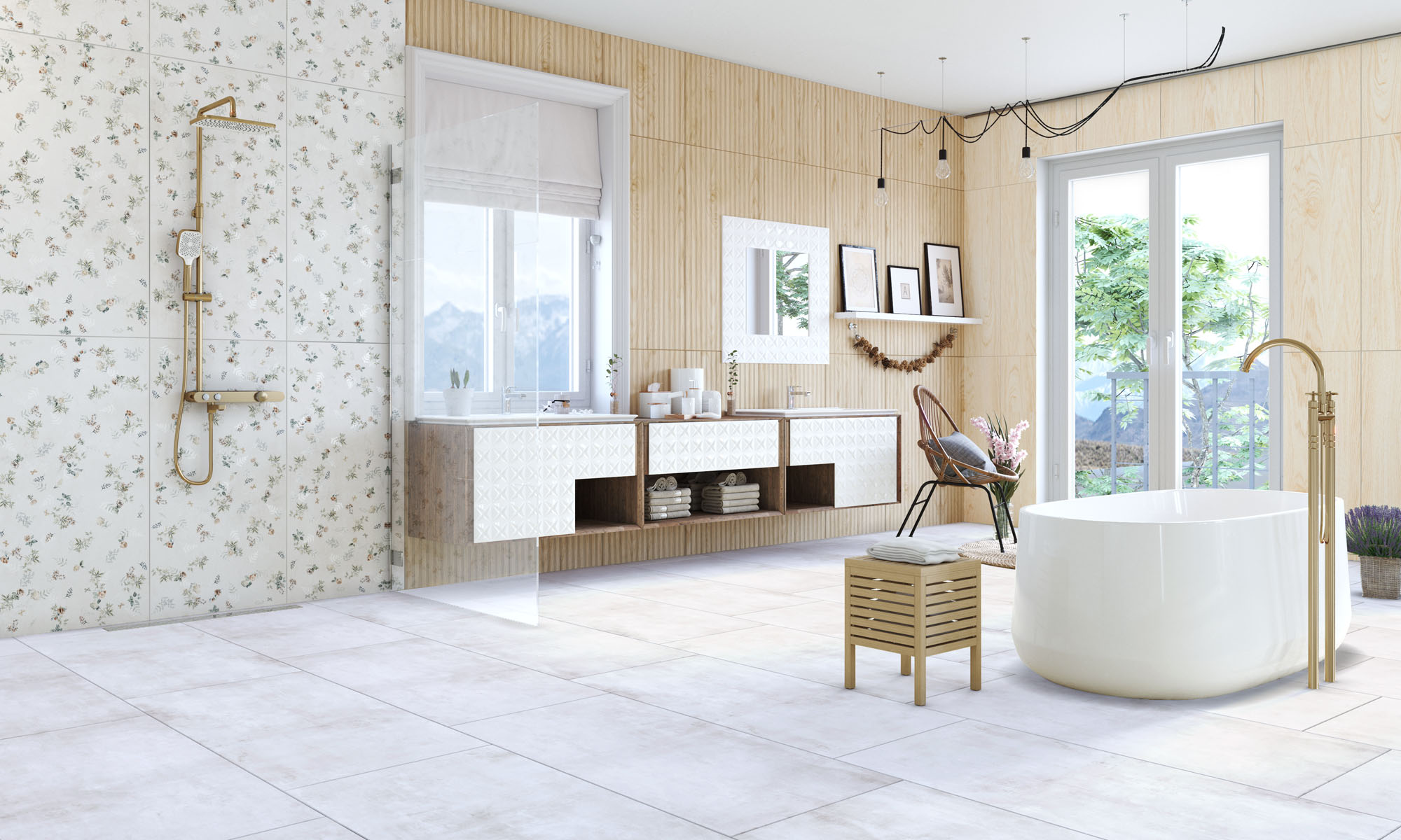 Gresie Porțelanată Rectificată Interior, Exterior 60x120 R CEMENTO -  Alb Perlă - KAI Ceramics