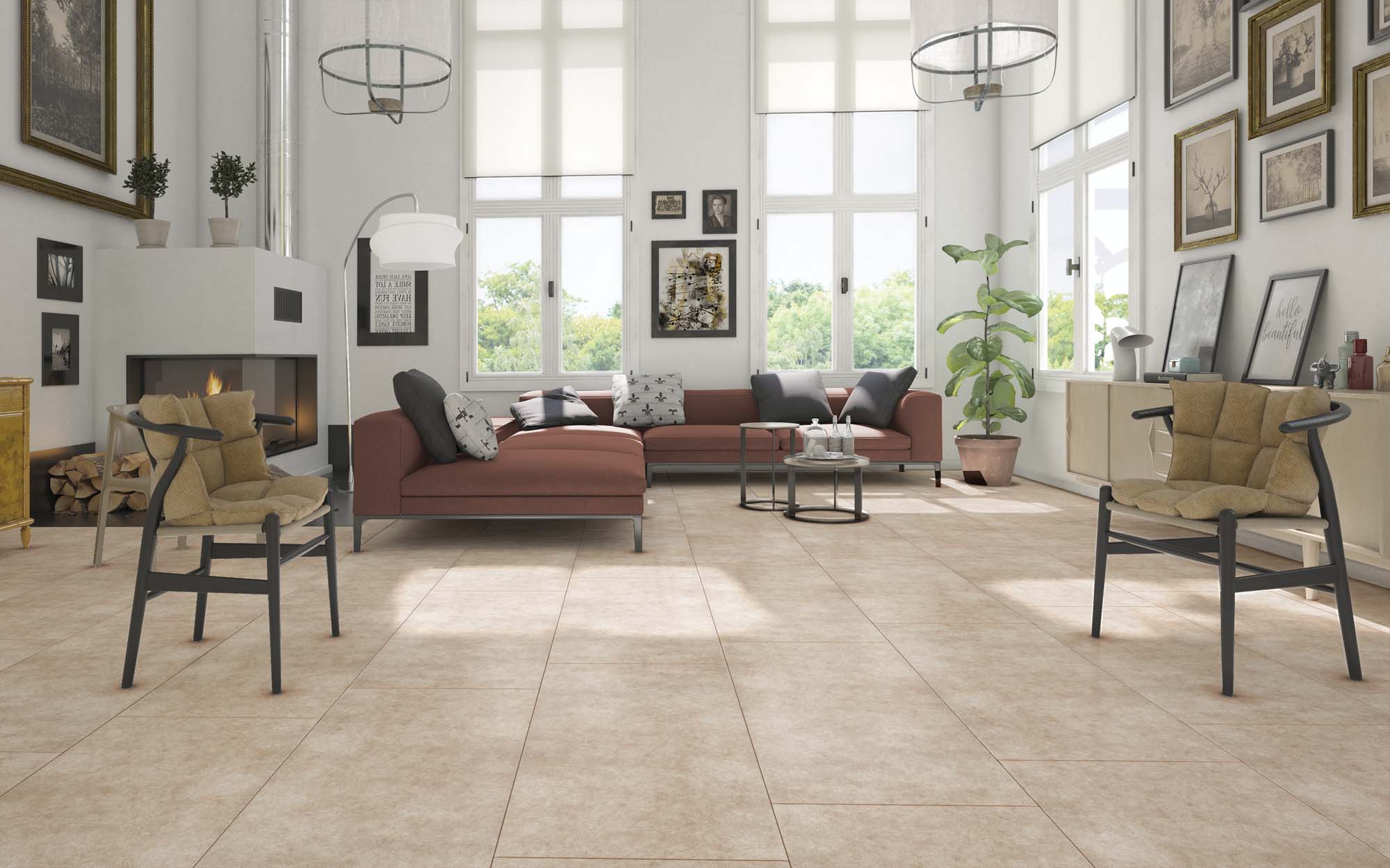 Gresie Porțelanată Rectificată Interior, Exterior 60x120 R E-CEMENT - Bej - KAI Ceramics