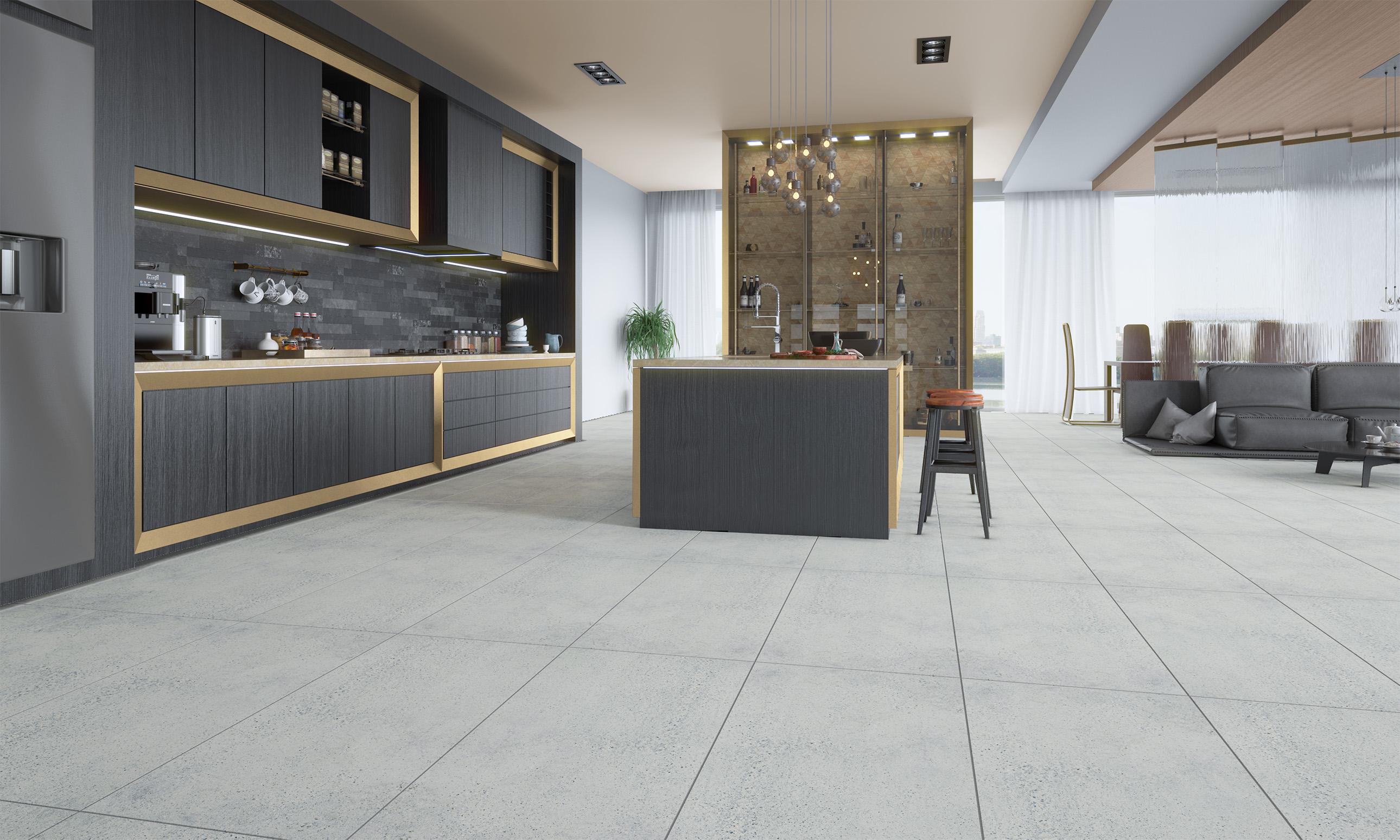 Gresie Porțelanată Rectificată Interior, Exterior 60x120 R E-STONE - Gri - KAI Ceramics