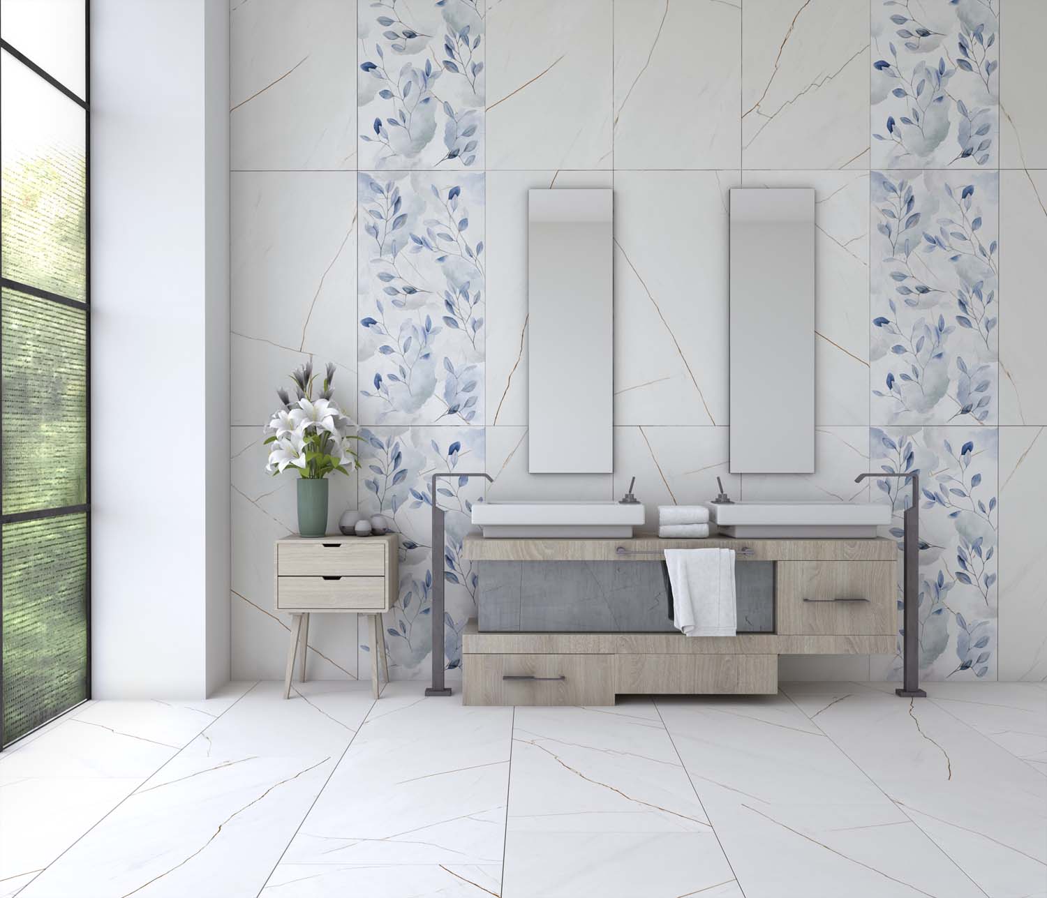 Gresie Porțelanată Rectificată 60x120 R LINE - Satin Matt - Alb