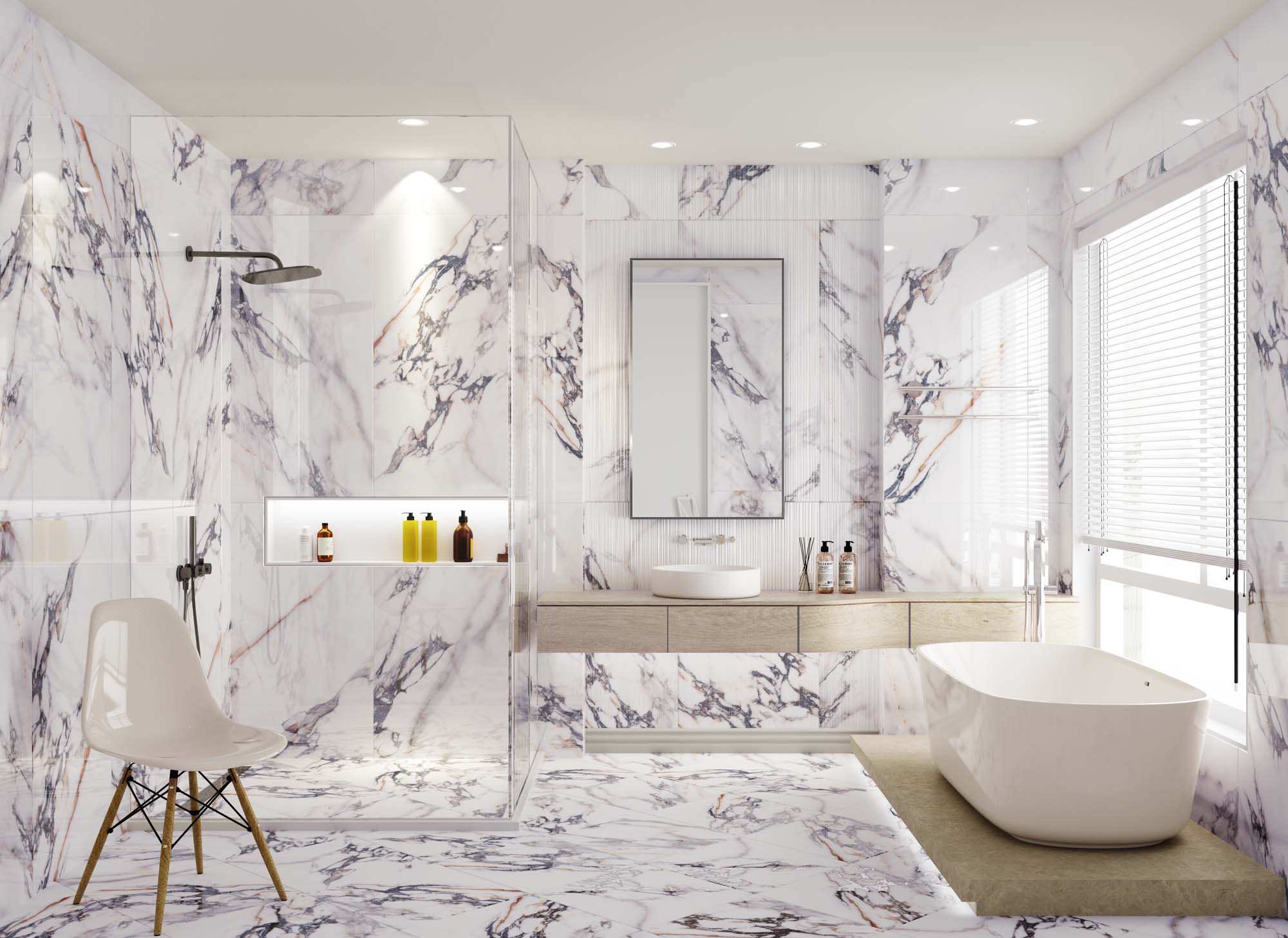 Gresie Porțelanată Rectificată Interior, Exterior 60x120 R MONET Satin Matt- Alb - KAI Ceramics