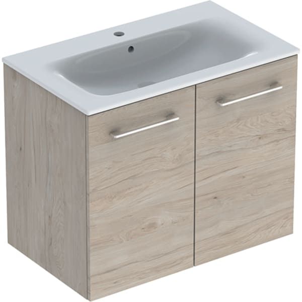 MOBILIER 80 CM SELNOVA SQUARE CU LAVOAR, DOUA USI,NUC AMERICAN HICKORY DESCHIS