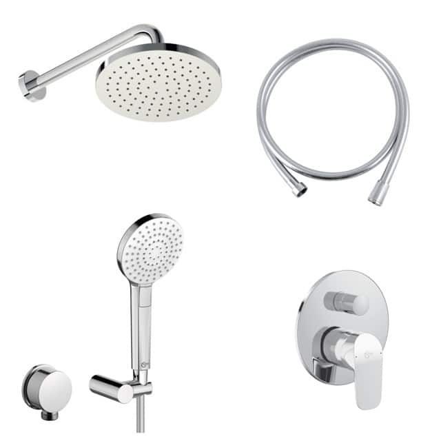 SET CERAFLEX PROMO 4 IN 1 , CAP DUS 200 MM, PARA DUS EVO ROUND 110 MM 3 JET, FURTUN DUS IDEALFLEX 1750 MM
