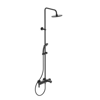 SISTEM DUS CERAFINE O, BATERIE MONOCOMANDA CU PIPA CADA,  SILK BLACK ,CAP DUS 200 MM, FURTUN IDEALFLEX 1750MM SI PARA 100 MM